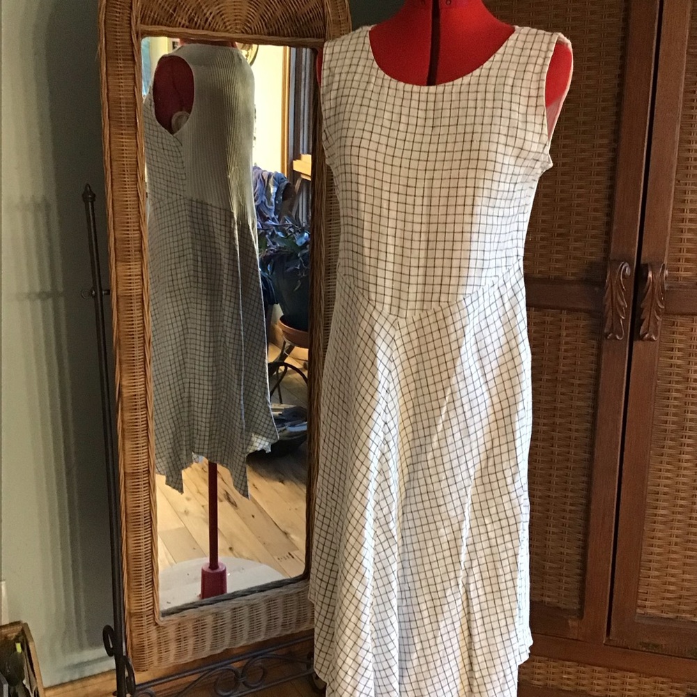 Fenini Vintage Style Sleeveless Checkerboard A-Line Dress Linen Cotton